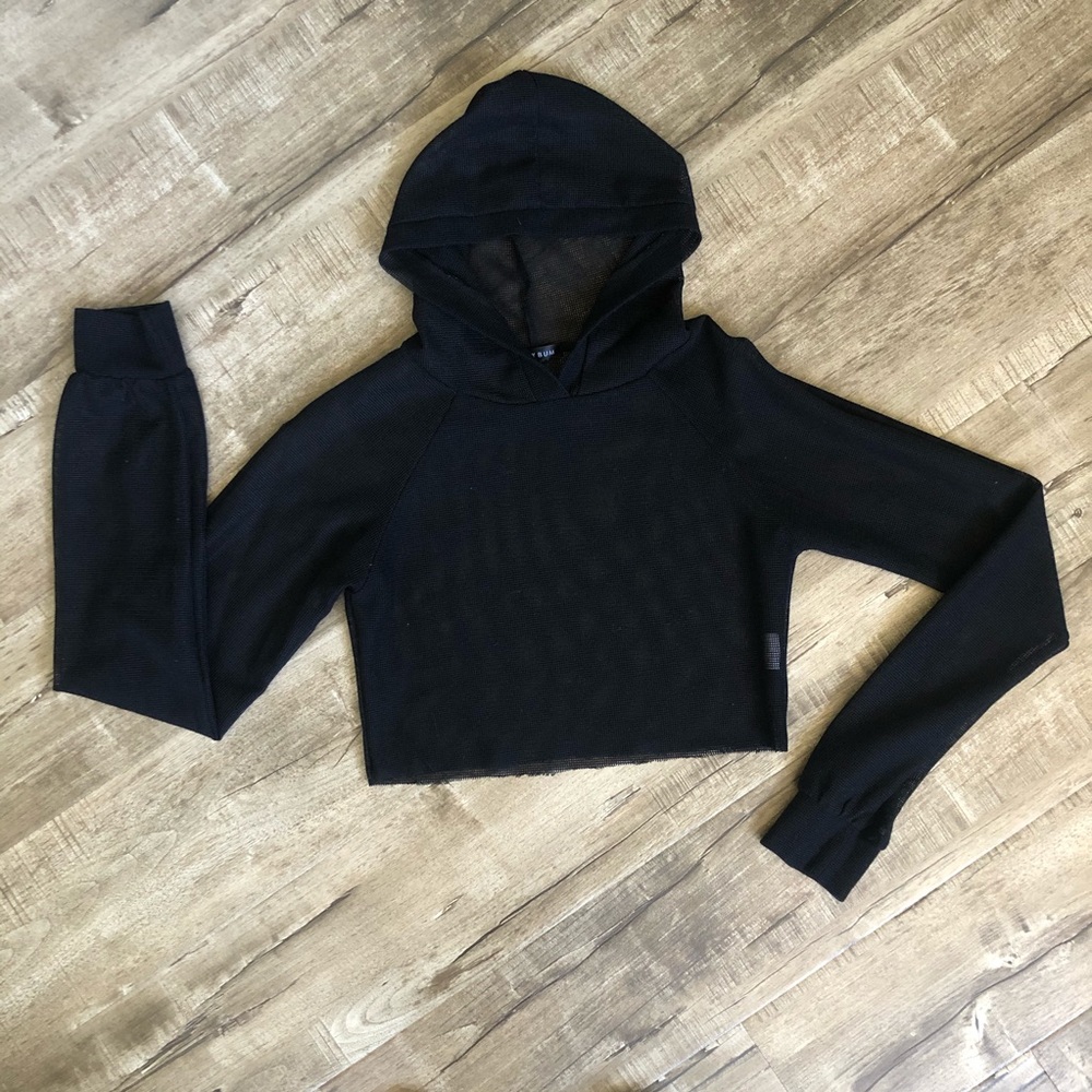 Honey Bum Black Mesh Cropped Hoodie long sleeve